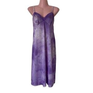 Vanity Fair Womens Full Dress Slip Bust 34 Purple Hand Tie Dyed Art to Wear